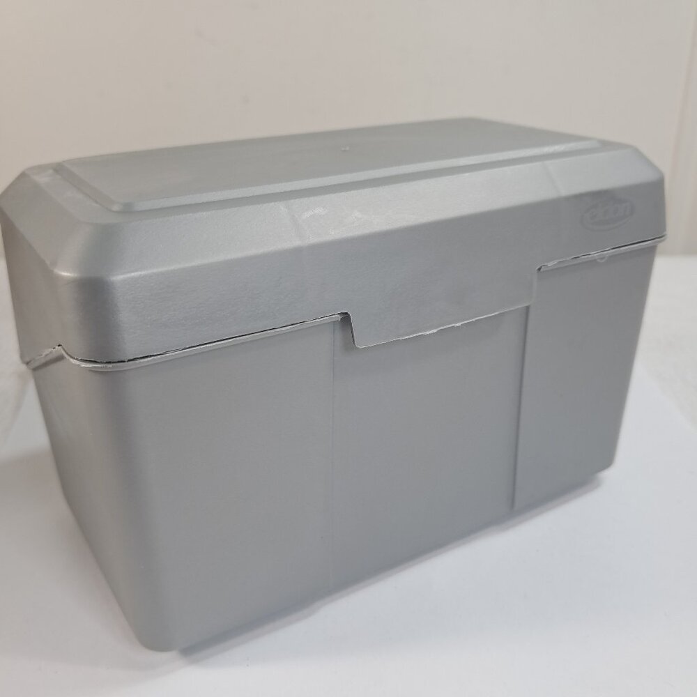 Vintage Eldon 3x5" File Card Recipe Storage Box USA silver grey gray‎ plastic
